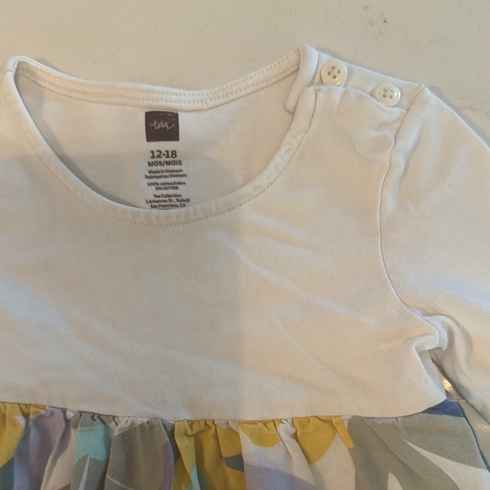 Floral Kids Dress - White and Blue - Picture 3 of 4